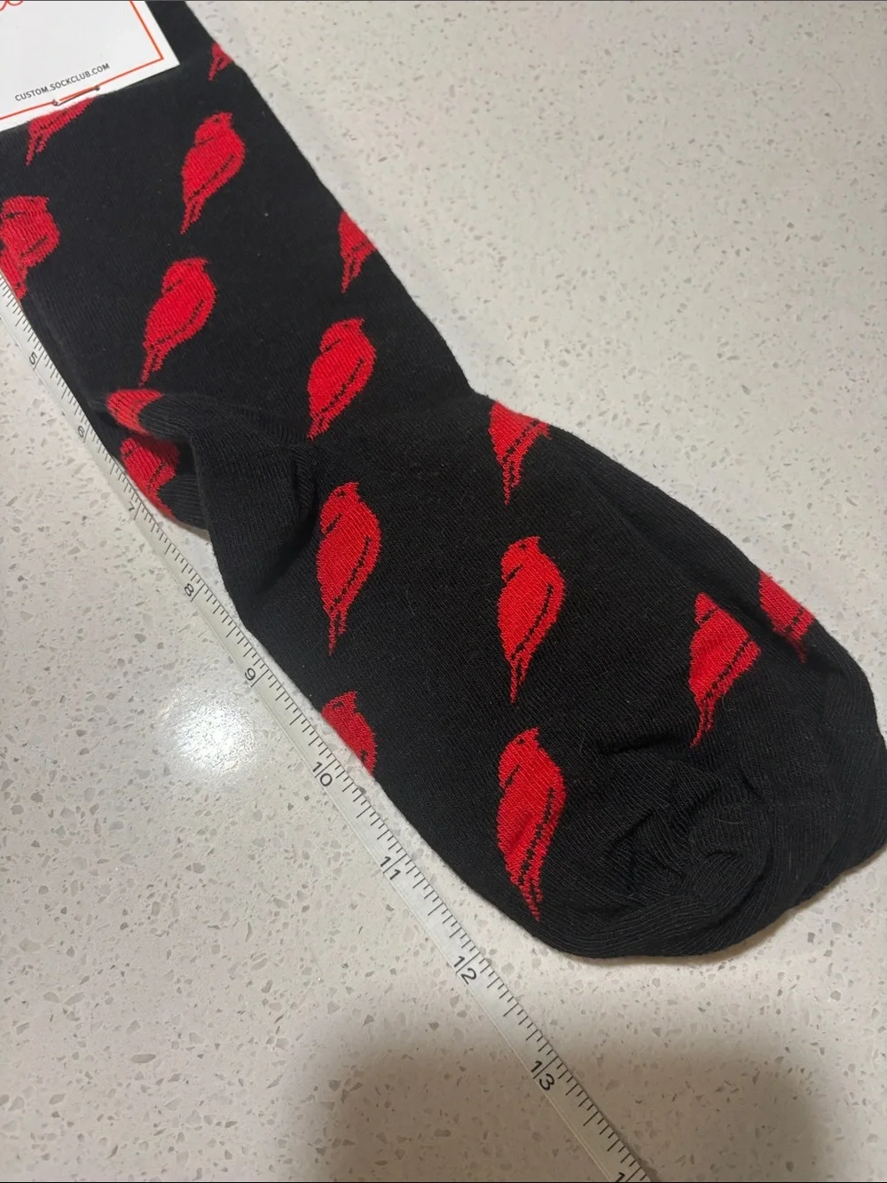 Black Socks with Red Bird Pattern